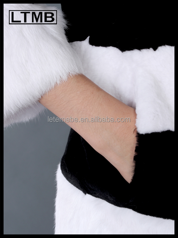 新しいファッションエレガントなltmb2014年rexのウサギの毛皮のコート黒と白の横縞o- ネックの襟の女性や女の子のための問屋・仕入れ・卸・卸売り