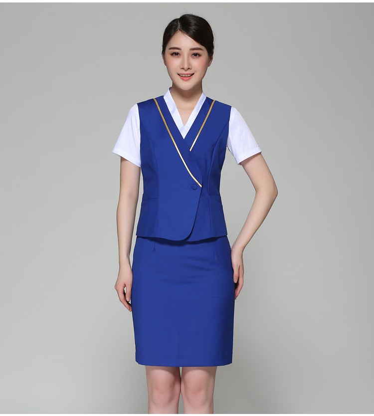 Juqianカスタムホットファッション半袖ブルーフォーマル航空会社スチュワーデス制服女性のための卸売仕入れ・メーカー・工場