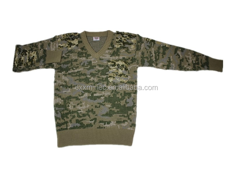 高品質vネック50%ウール50% arylic軍事迷彩男性ニット仕入れ・メーカー・工場