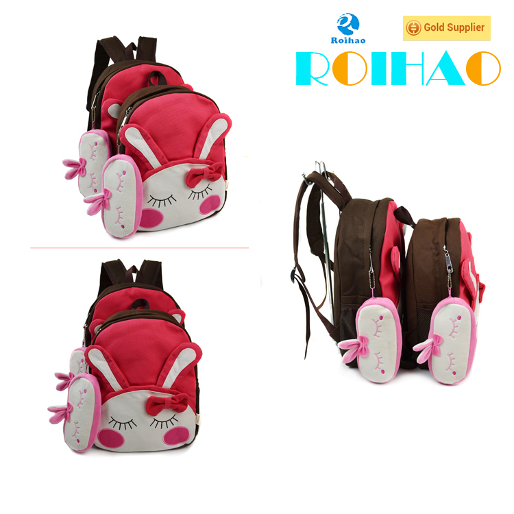 Roihao hot cartoon shaped cute canvas 2015 school bag with lovely design