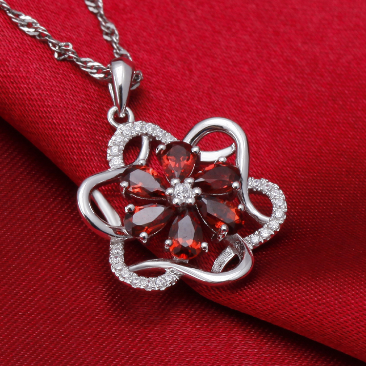 2014ファッションhot sale925シルパーガーネットペンダントロジウムメッキアクセサリージュエリー問屋・仕入れ・卸・卸売り