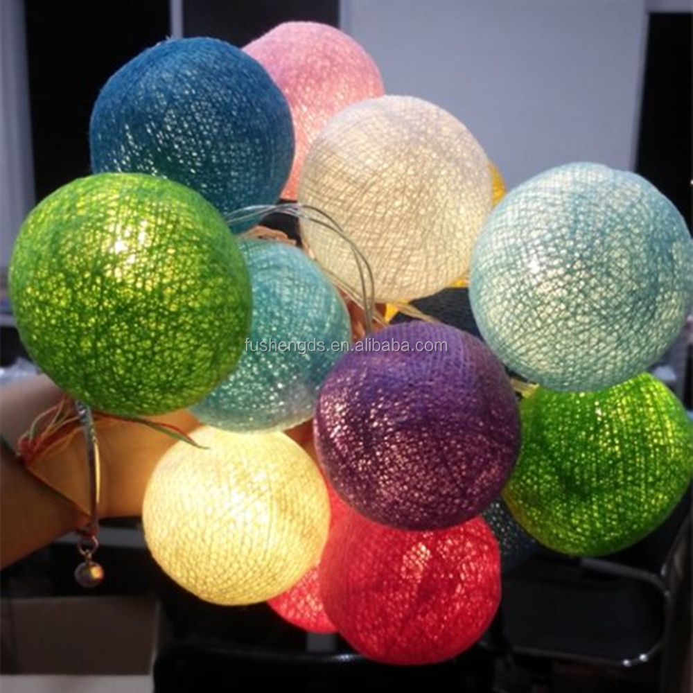 handmade colorful cotton ball decorative light string for