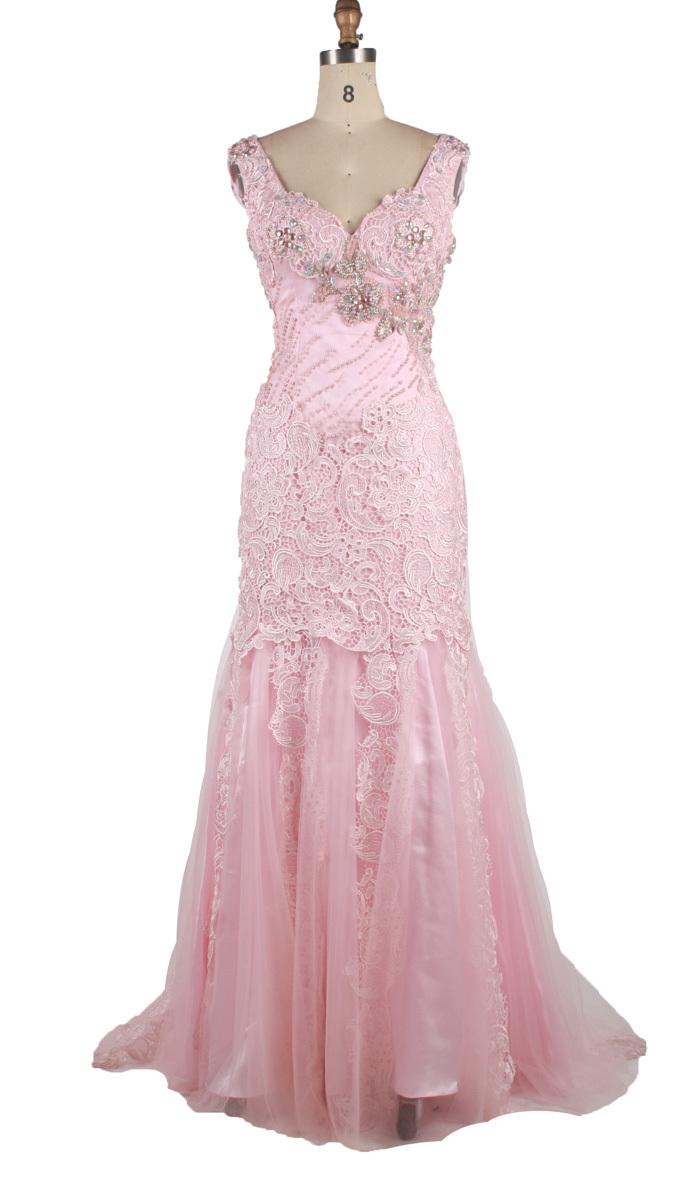 最新のデザインピンクの片方の肩にはイブニングドレスをビーズ問屋・仕入れ・卸・卸売り