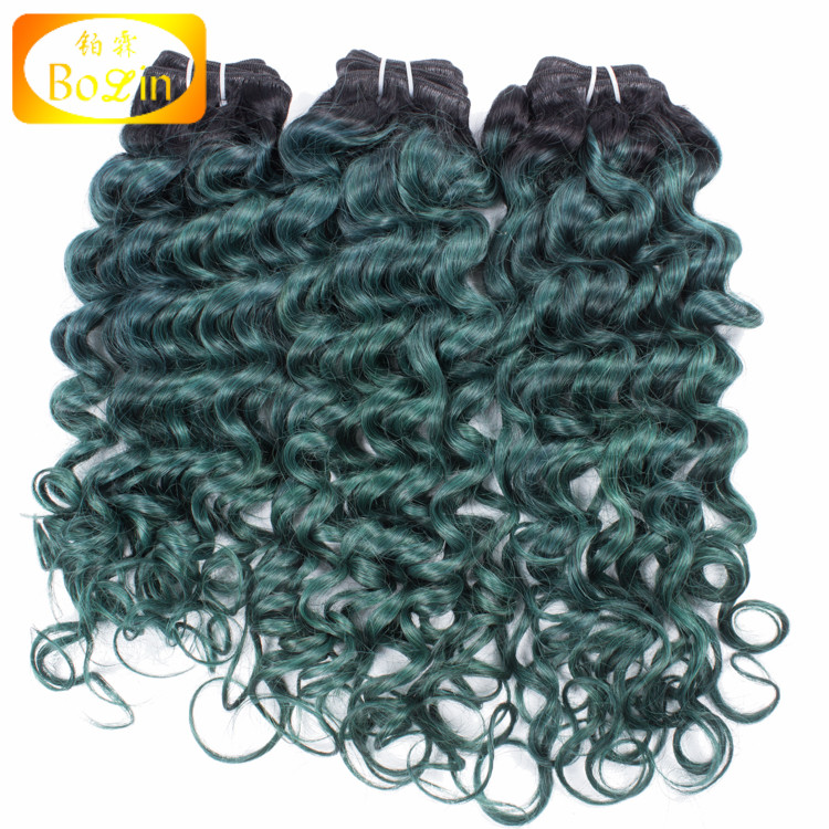 Two Tones Sew In Human Hair Weave Ombre Hair Weave 1b Dark Green