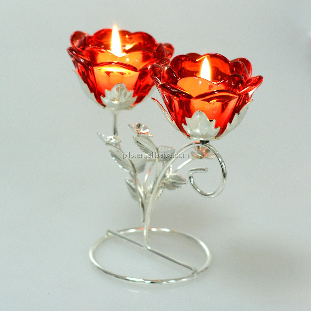 Ls027 1 Red Rose Flower Crystal Glass Candle Holder For Decoration