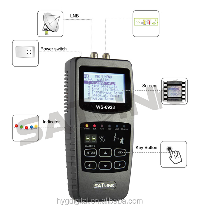 satlink ws-6923 hd dvb-s2 digital satellite finder meter in stock ws 6923