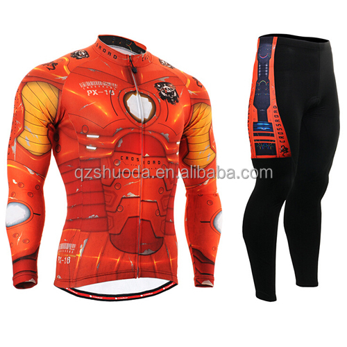 コミック賜るアイアンマン長袖サイクリング衣類のスーツの冬、 中国卸売2014年カスタムサイクリングジャージ問屋・仕入れ・卸・卸売り