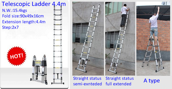 2 × 8手順5メートルアルミ折りたたみポータブルアジャスタブルテレスコピックラダー 問屋・仕入れ・卸・卸売り
