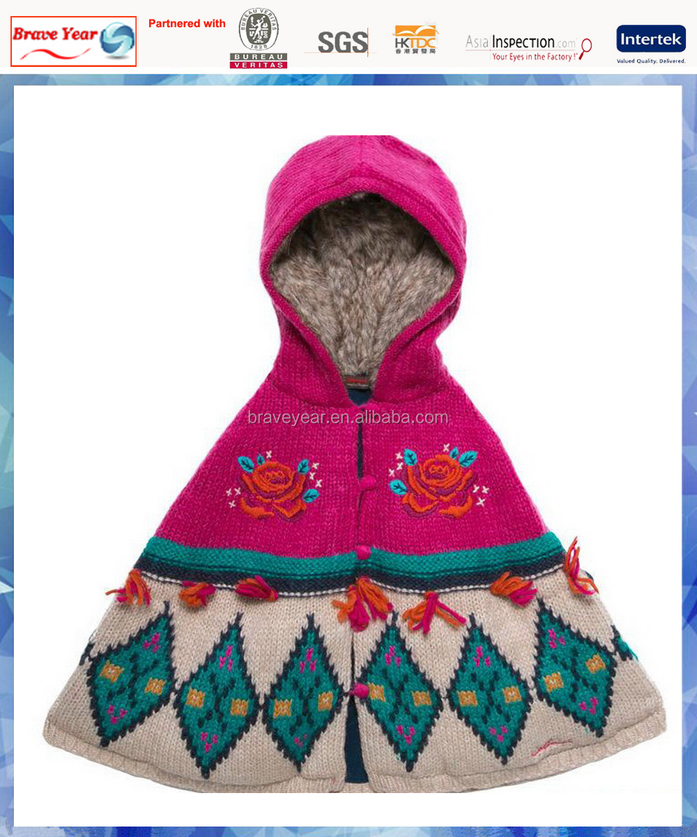 フード付きのセーターの女の子の花の刺繍/子供ポンチョ/カスタムはセーターを編んだ仕入れ・メーカー・工場
