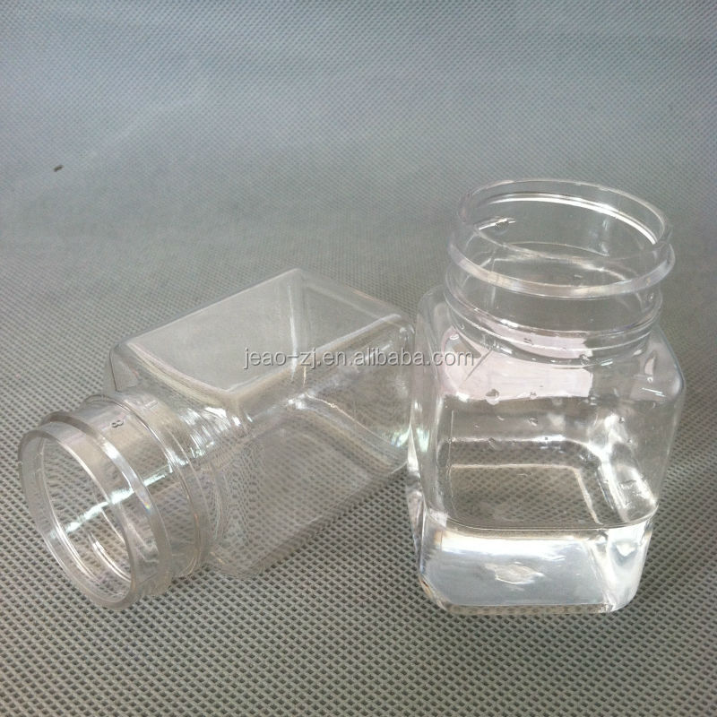 60ml transparent square empty PET chew gum bottle with twist cap