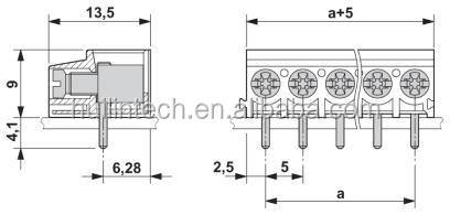 Pt2.5/2-5.0-vネジ端子台300v15a5.0ミリメートルピッチ、 pcbに垂直仕入れ・メーカー・工場