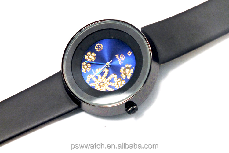 unique design black geneva flower watch lady fashion watch lady leather watch