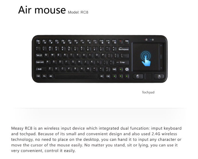 Measy RC8 Bluetooth Keyboard with Touchpad IR Remote