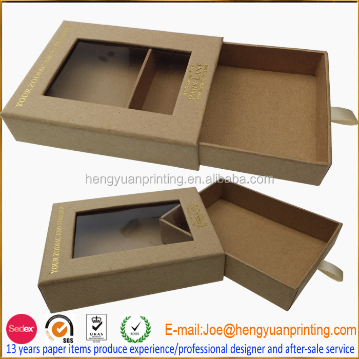 Eco Friendly Packaging Box Kraft Paper Drawer Box With Window