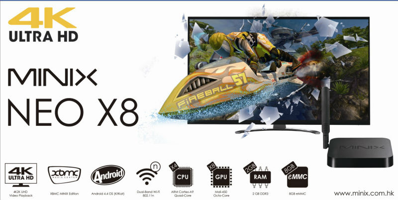 Amlogicアンドロイドキットカットのminix4.4s802ネオx8mx2デュアルバンド無線lanデュアルコアアンドロイドテレビボックスxbmcを完全にロードされ問屋・仕入れ・卸・卸売り