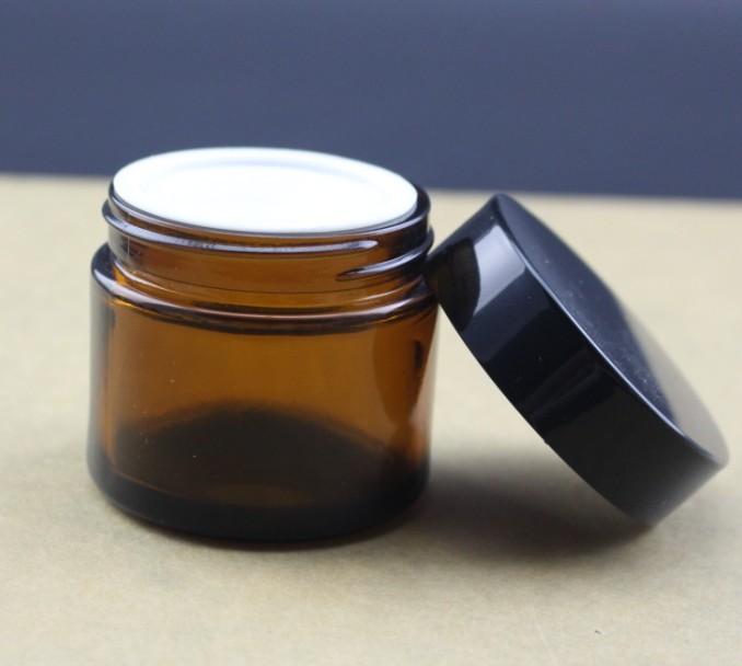 Dark amber 2oz 60ml cosmetic glass jar with gold lids - Glass bottle  manufacturer-MC Glass