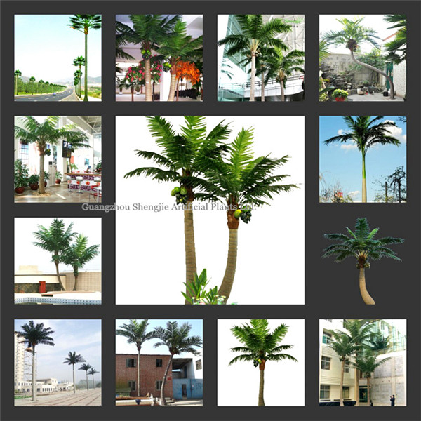 bend coconut factory price playground/beach/swimming pool outdoor landscaping UV protective fiberglass artificial coconut tree