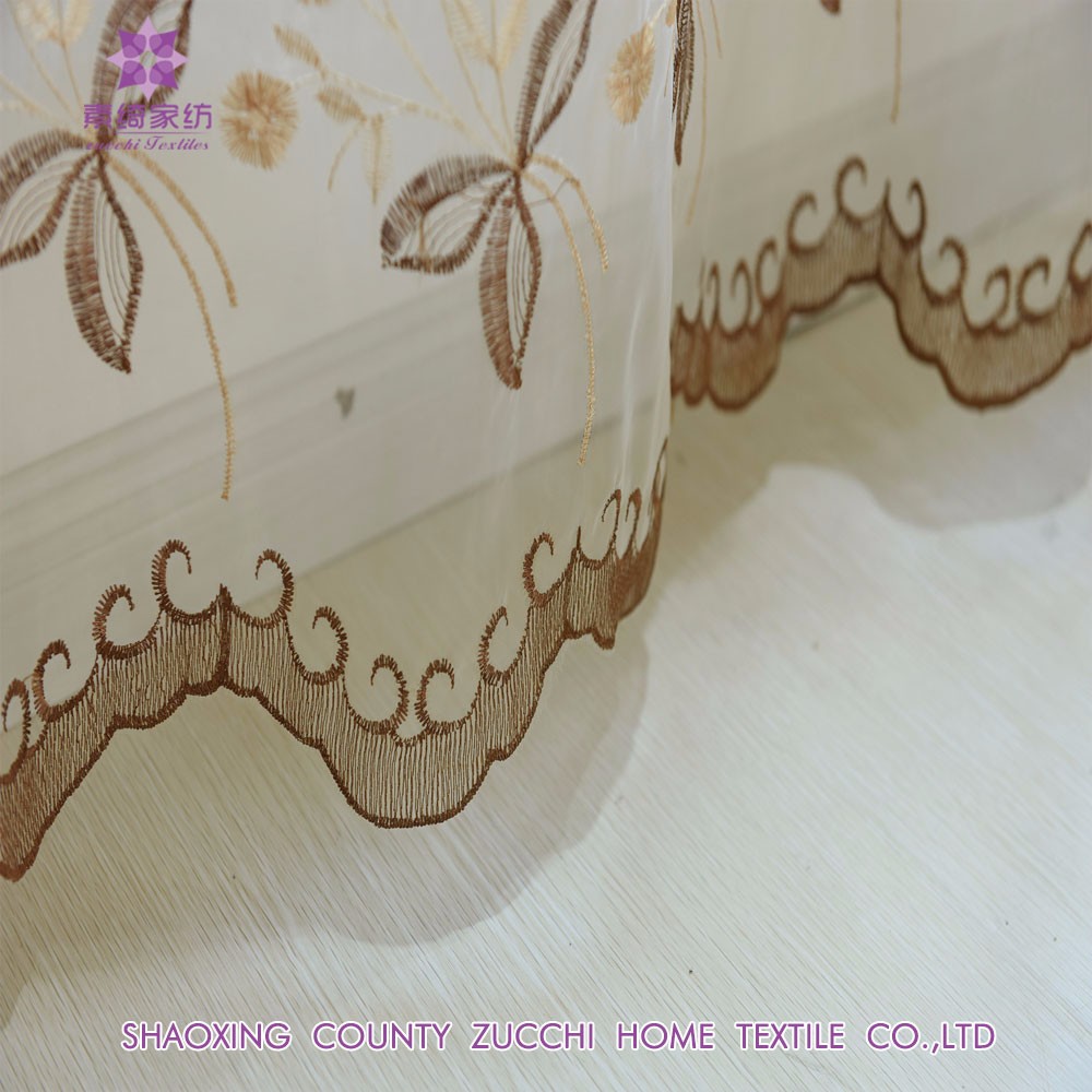 2016刺繍ボイルカーテン葉パターンチュールカーテンカーテン仕入れ・メーカー・工場