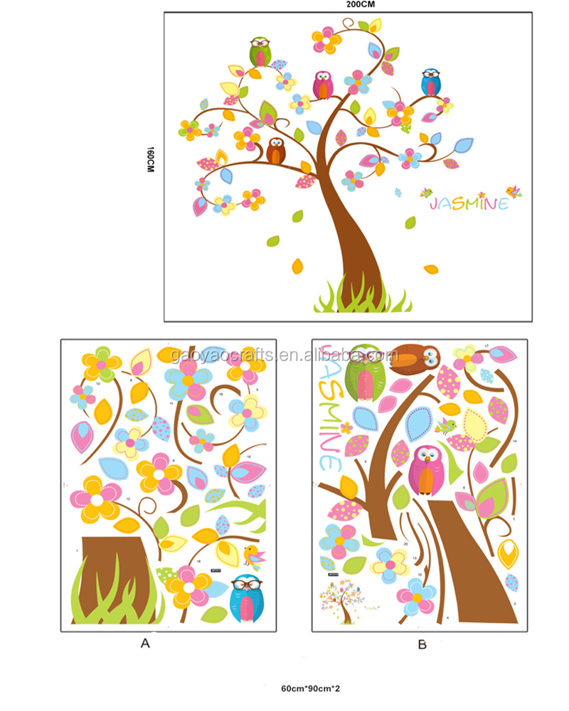 Owls Pohon Wall Stiker Anak Hadiah Playroom Decor Nursery Kartun