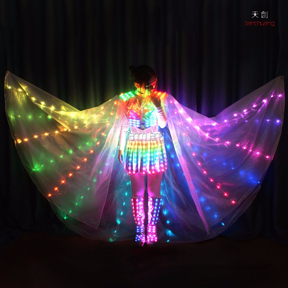 Traje adulto cambiante de la danza del brillo de las alas LED del color con  los