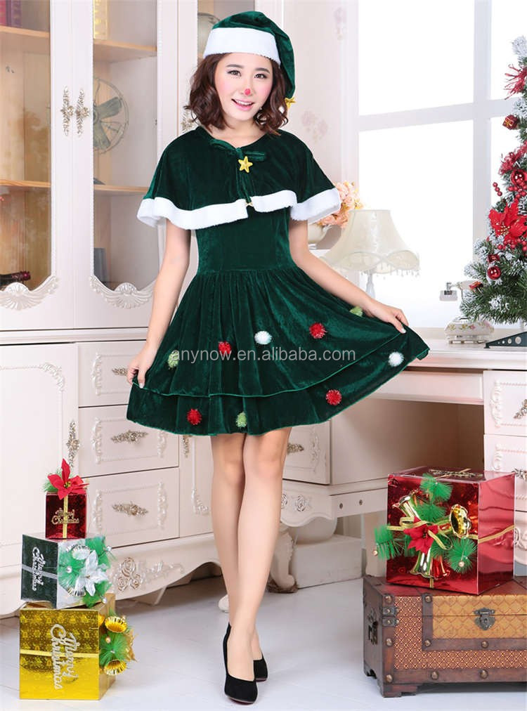 クリスマスパーティーの女性緑のドレスセクシーなchristmastreeコスプレ衣装仕入れ・メーカー・工場