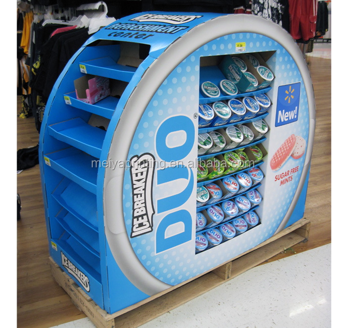 2014 special design round cardboard floor display stand for chewing gum promotion