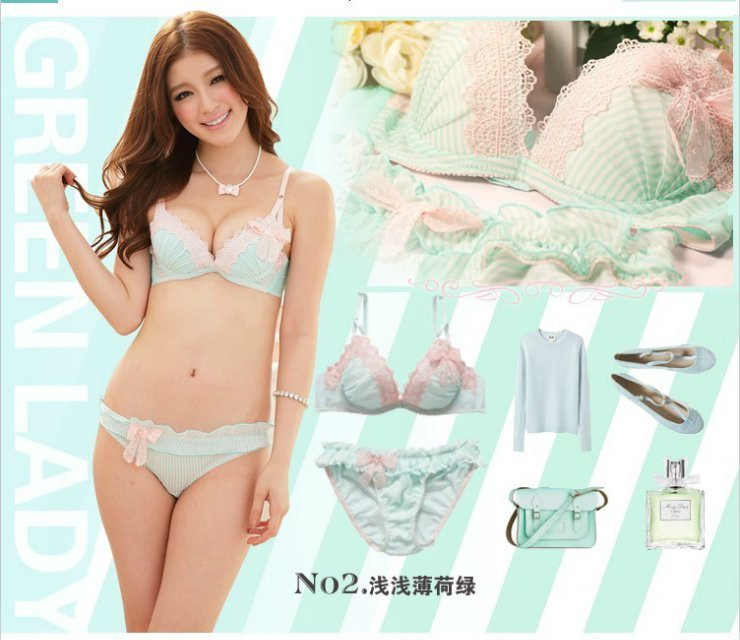 cotton stripe lace bra & panties set push up lingerie young girl cute sexy comfortable underwear bra set()