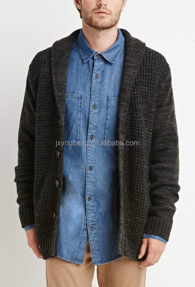 Ribbed Knit Shawl Cardigan Mens Sweaters &knits New Arrival - Buy Sw...