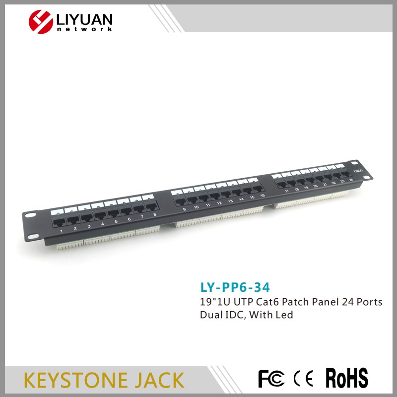 LY-PP6-34新しい到着し た cat6 utp rj45 1u 24 ポート led パッチ パネル仕入れ・メーカー・工場