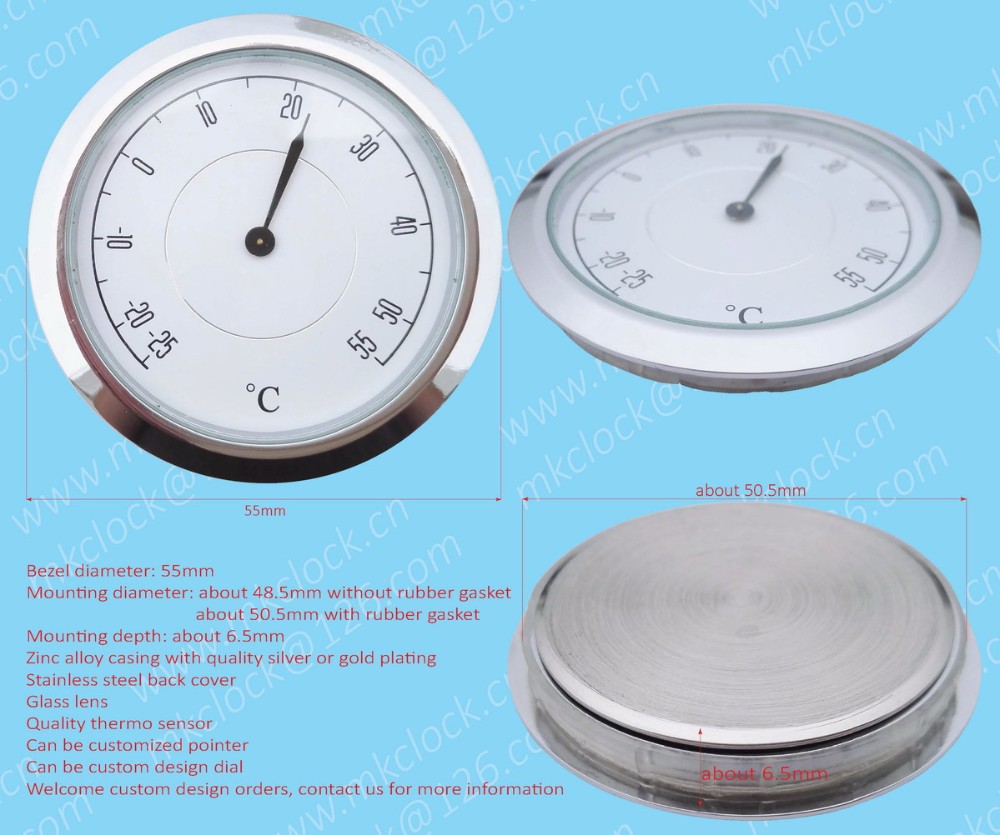 55mm Metal Casing Room Temperature Thermometer Insert Thermometer Fit