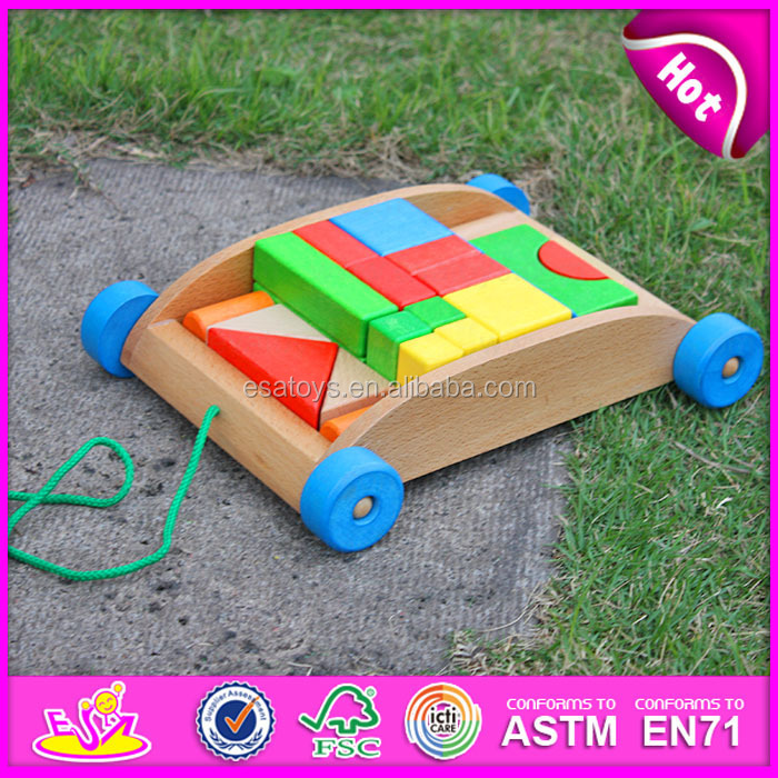 2015 New Style Kids Wooden Toy Pull Cart,Funny Child Wooden Toy Block
