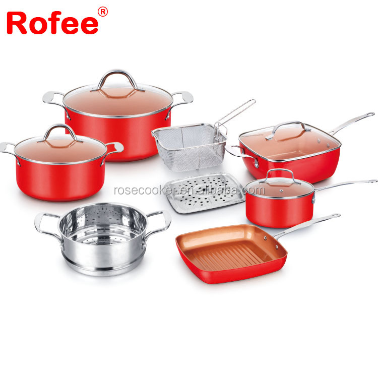 Aluminum Copper Ceramic Red Domo Cookware Induction Cooking Pots