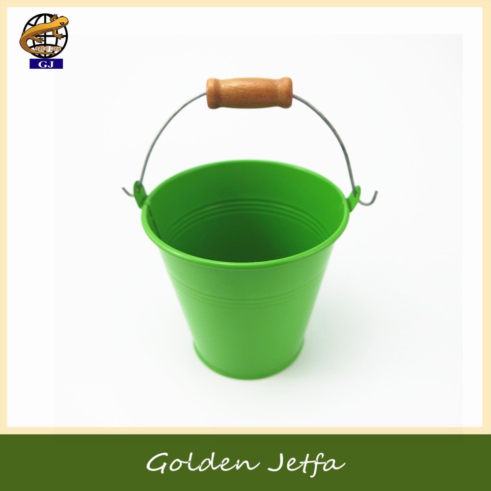 metal flower bucket pail with wooden handle