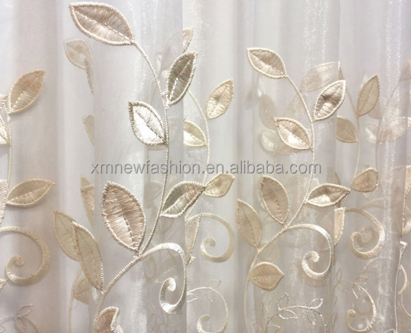 Wholesale Elegant Embroidered Sheer Voile Curtains Fabric Silk