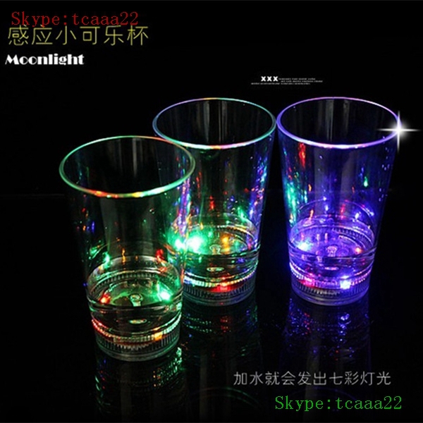 custom plastic led flashing champagne cups with straw