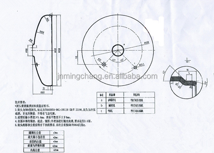 高品質なタンク使用されるエンド750*8torisphericalhha皿型ヘッド仕入れ・メーカー・工場