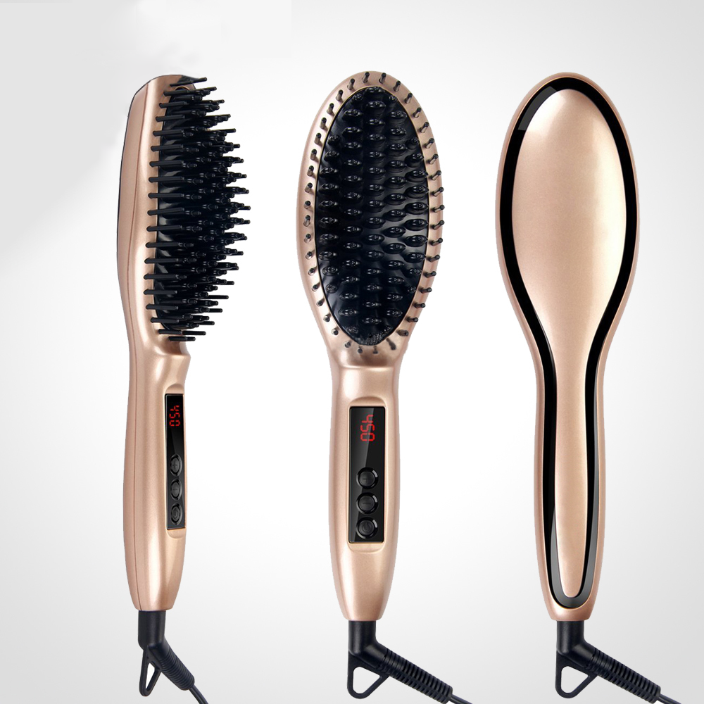 Wholesale low prices custom logo gold automatic electric professional electric fast hair straightener brush ceramic
