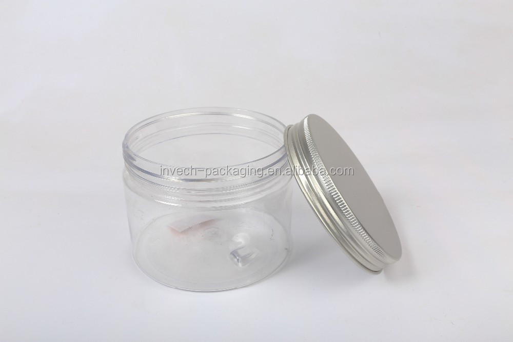 Plastic Clear Cylinder Packaging 200ml Body Butter Jar With Metal Cap