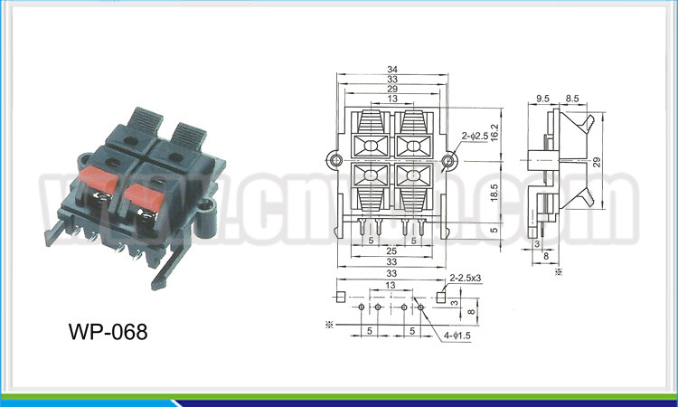 中国製卸売wp-068wpスイッチソケットのためのラウドスピーカー2ピンターミナルコネクタをプッシュ仕入れ・メーカー・工場