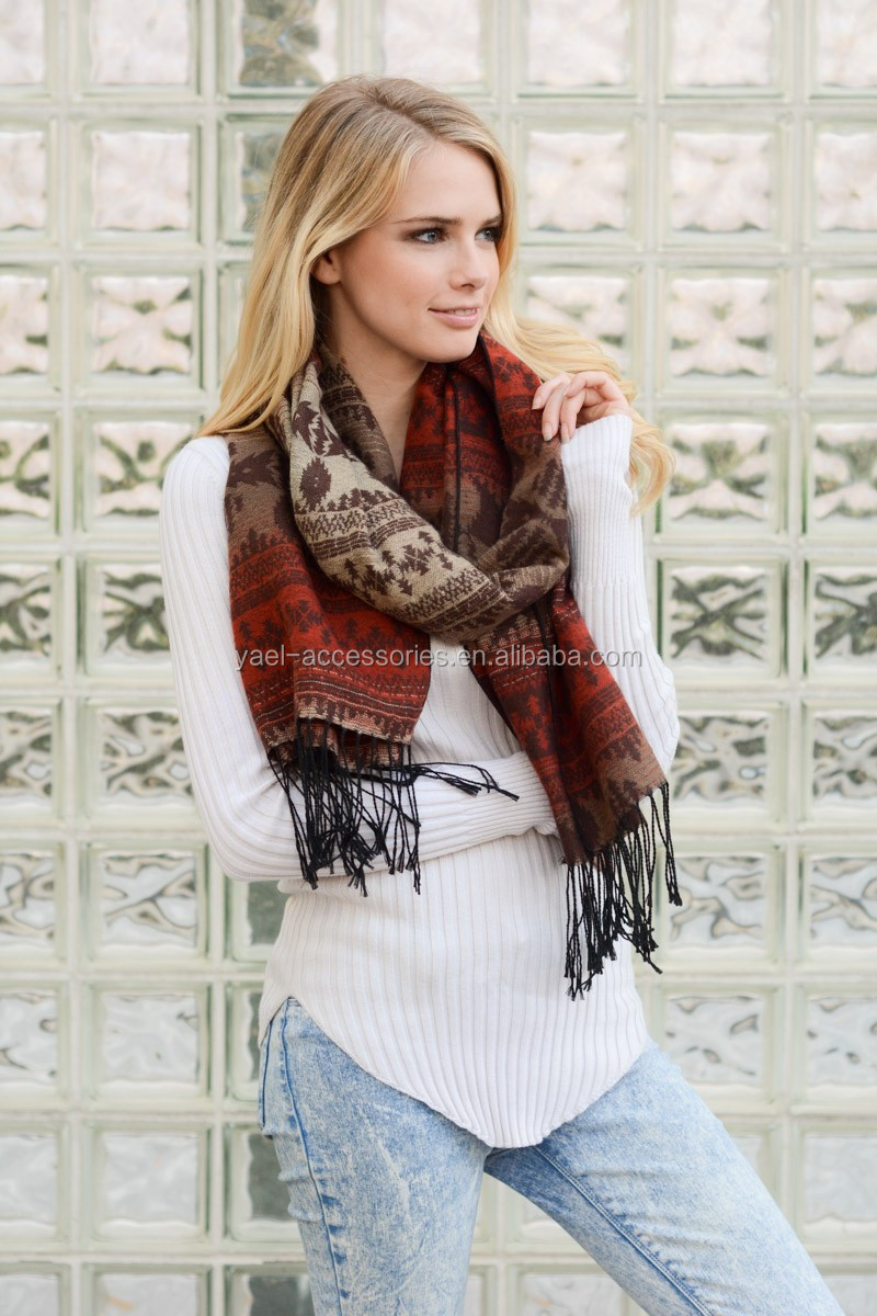 最新のスカーフデザインyael女の子部族タッセル冬スカーフ仕入れ・メーカー・工場