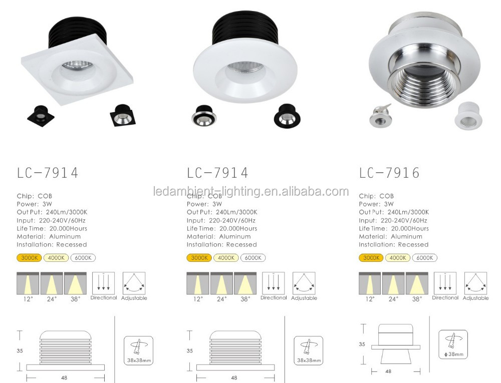 ミニ led スポットライト 35 ミリメートル径、 2 ワット/3 ワット小さな ビーム角仕入れ・メーカー・工場