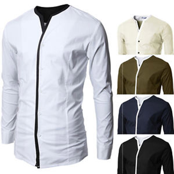 No collar shirts for men LG_SG01 Oriental Mao Chines Style No Collar Men's Banded Collar dress shirts collarless Mandarin Preacher Round Style Light Blue $ NT_ DSR Best Cheap Designer Sale Men's Banded Collar Preacher Round Style Clergy dress shirts Mandarin Collarless - French Cuff Purple $