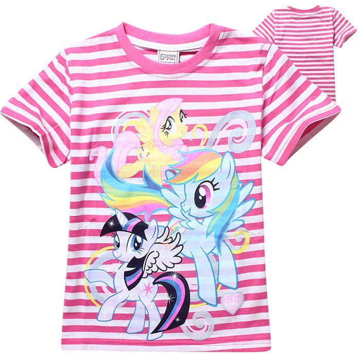 送料無料! 新しい女の子2015夏のt- シャツ私のポニー女子の縞模様の綿のt- シャツ3月9日年