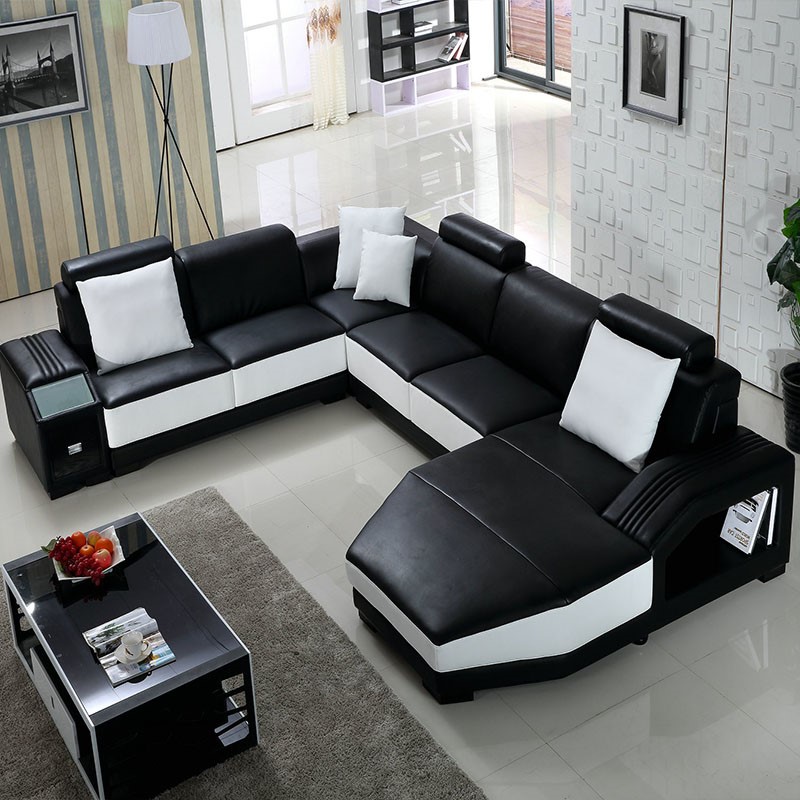 Cheap Living Room Furniture Black And White Leather Sectional Sofa - Buy Leather Sofa Sectional ...