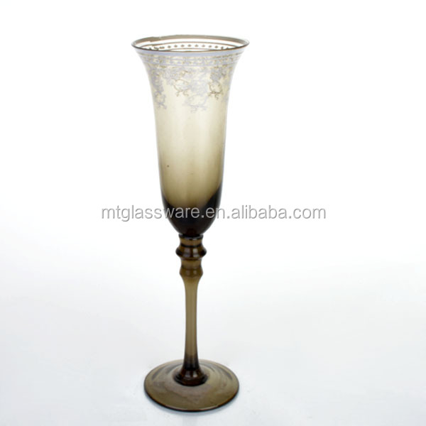 Set of 6 Colored Tulip Champagne Glass with Decor