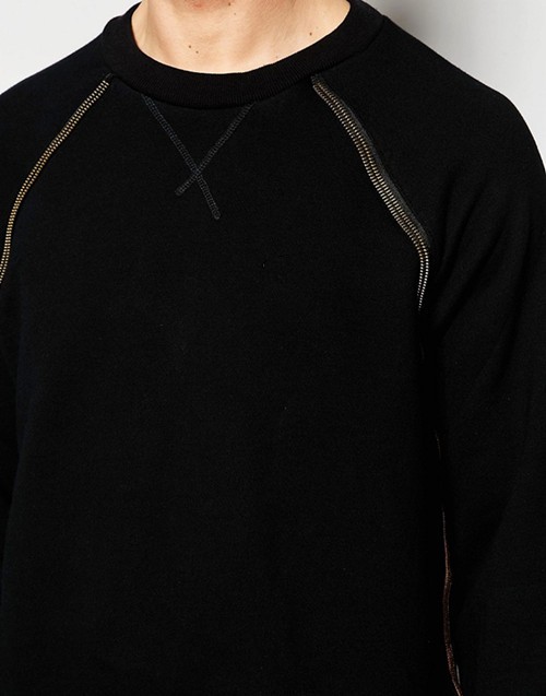 ラグランジップディテールスウェット、黒スウェットシャツ男性、綿sfabric weatshirt仕入れ・メーカー・工場