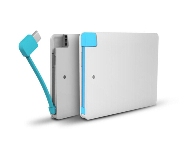 2014 Ultra-thin 6mm credit card size power bank with built in charge cable slim power banks made in china