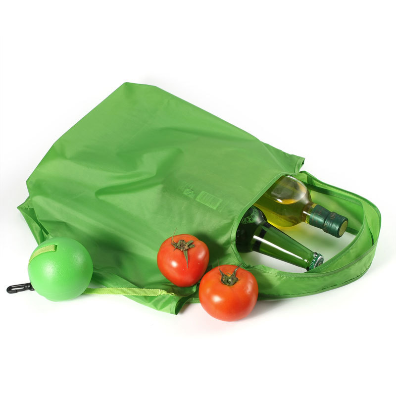 エコ- 優しい緑peボールポケット付きナイロン折り畳み式のショッピングバッグ問屋・仕入れ・卸・卸売り