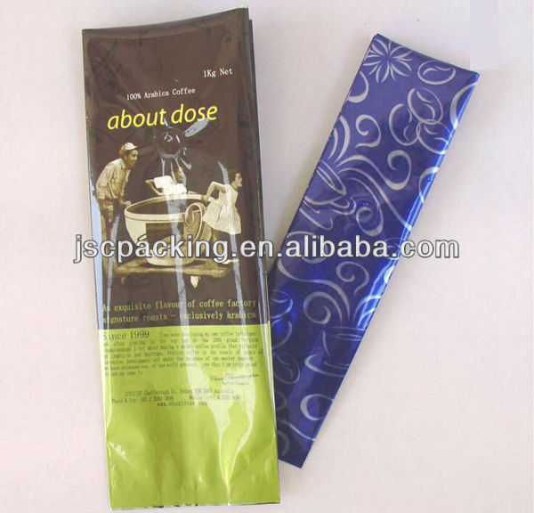 custom wholesale side gusset coffee bags with valve/tea bag with good printing