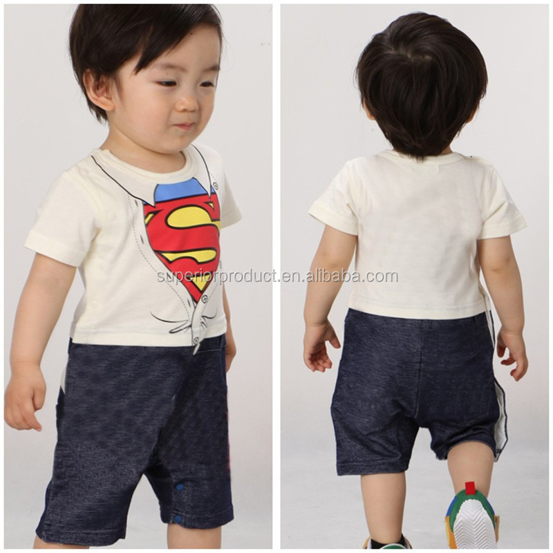 赤ちゃん男の子スーパーマンバット男キッズ3d漫画半袖100%コットンベビー幼児ロンパース服仕入れ・メーカー・工場